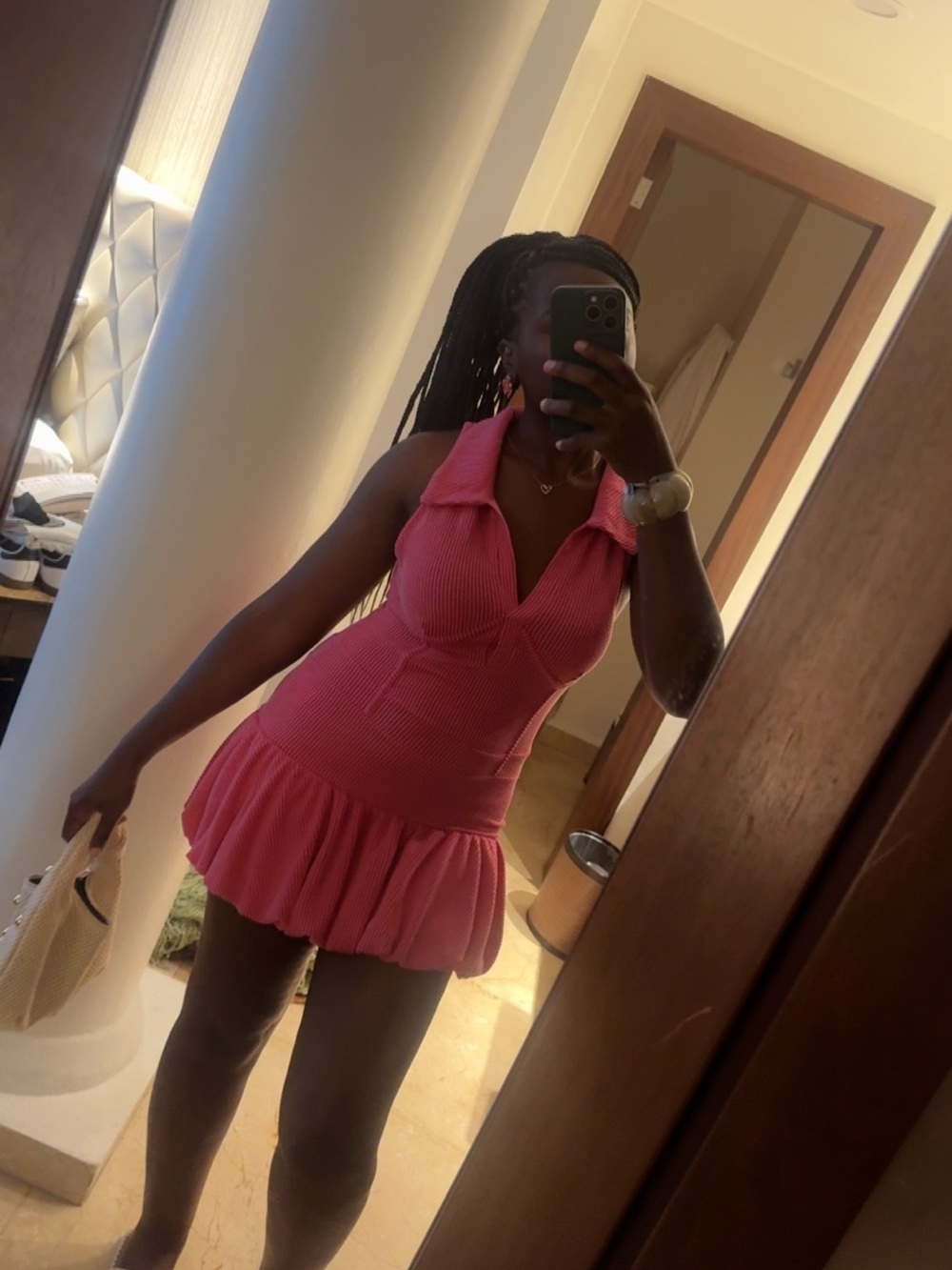Women’s Ribbed Pink Sleeveless Mini Dress